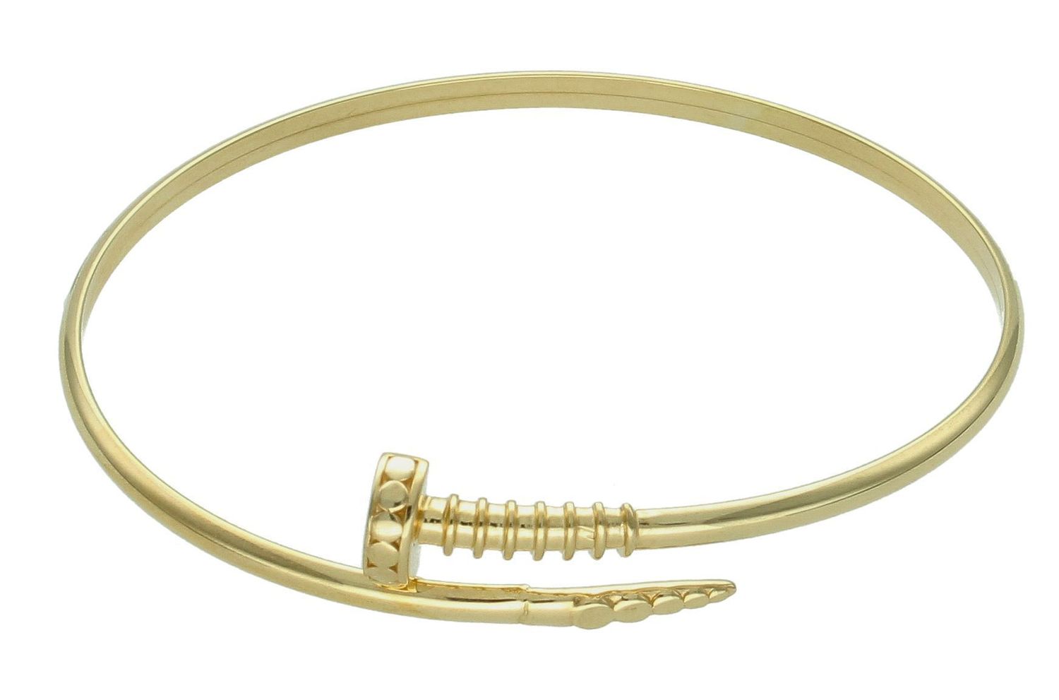 Złota bransoletka damska 585 sztywna gwóźdź BR 8054 585 Złota bransoletka wykonana z 14 karatowego żółtego złota. Bransoletka to idealny pomysł na prezent. Złota bransoletka sztywna z modnym1.jpg